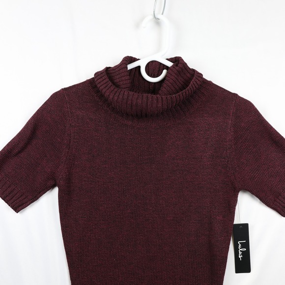 Lulus Sweater Dress Womens Small Burgundy Short Sleeve Turtleneck Knit Maxi New - Picture 2 of 8